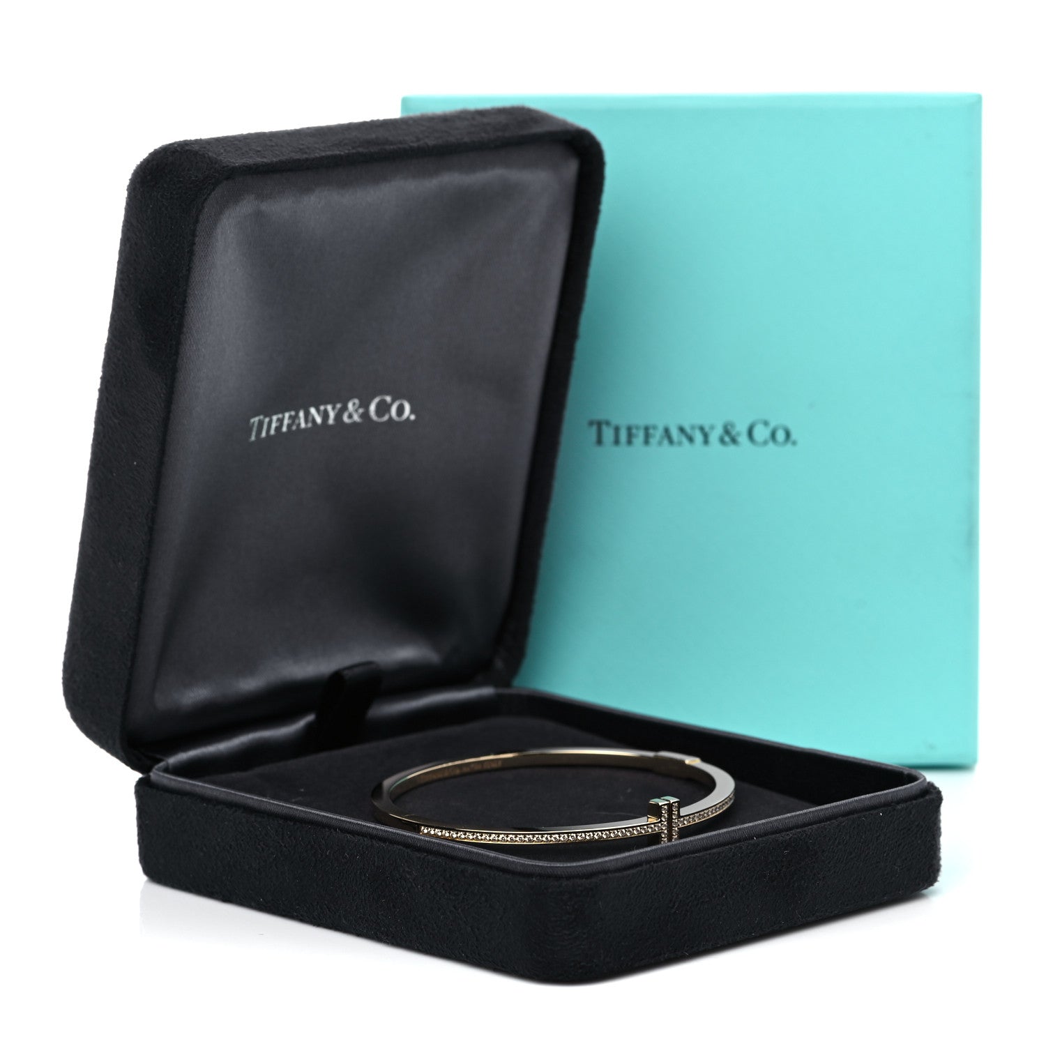 Tiffany 18K Yellow Gold Diamond T Hinged Wire Bangle Bracelet 7 of 7