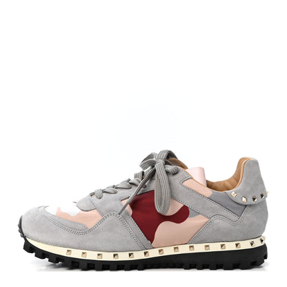 Valentino Garavani Suede Nylon Camouflage Womens Soul Rockstud Sneakers 39.5 Grey 1 of 4