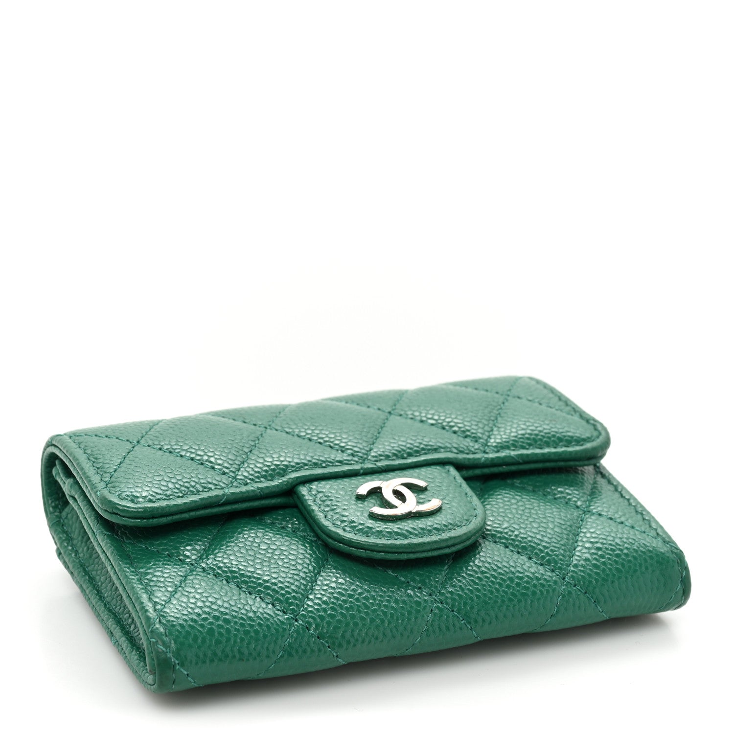 Chanel Caviar Quilted Flap Card Holder Wallet Green 4 of 13