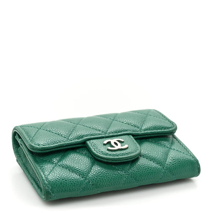 Chanel Caviar Quilted Flap Card Holder Wallet Green 4 of 13