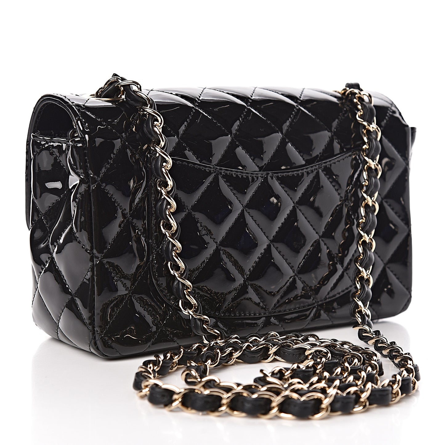 Patent Calfskin Quilted Mini Rectangular Flap Black