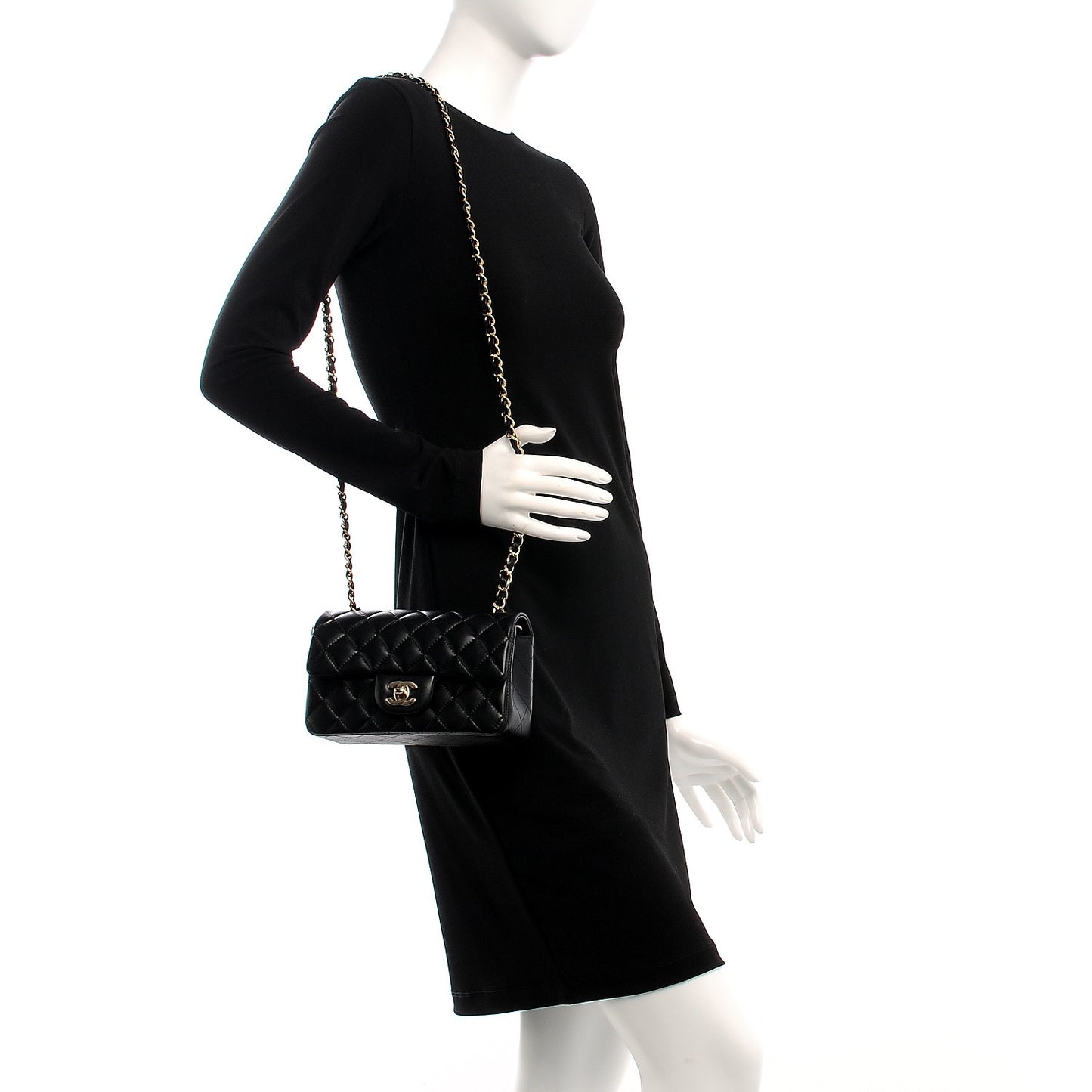Lambskin Quilted Mini Rectangular Flap Black