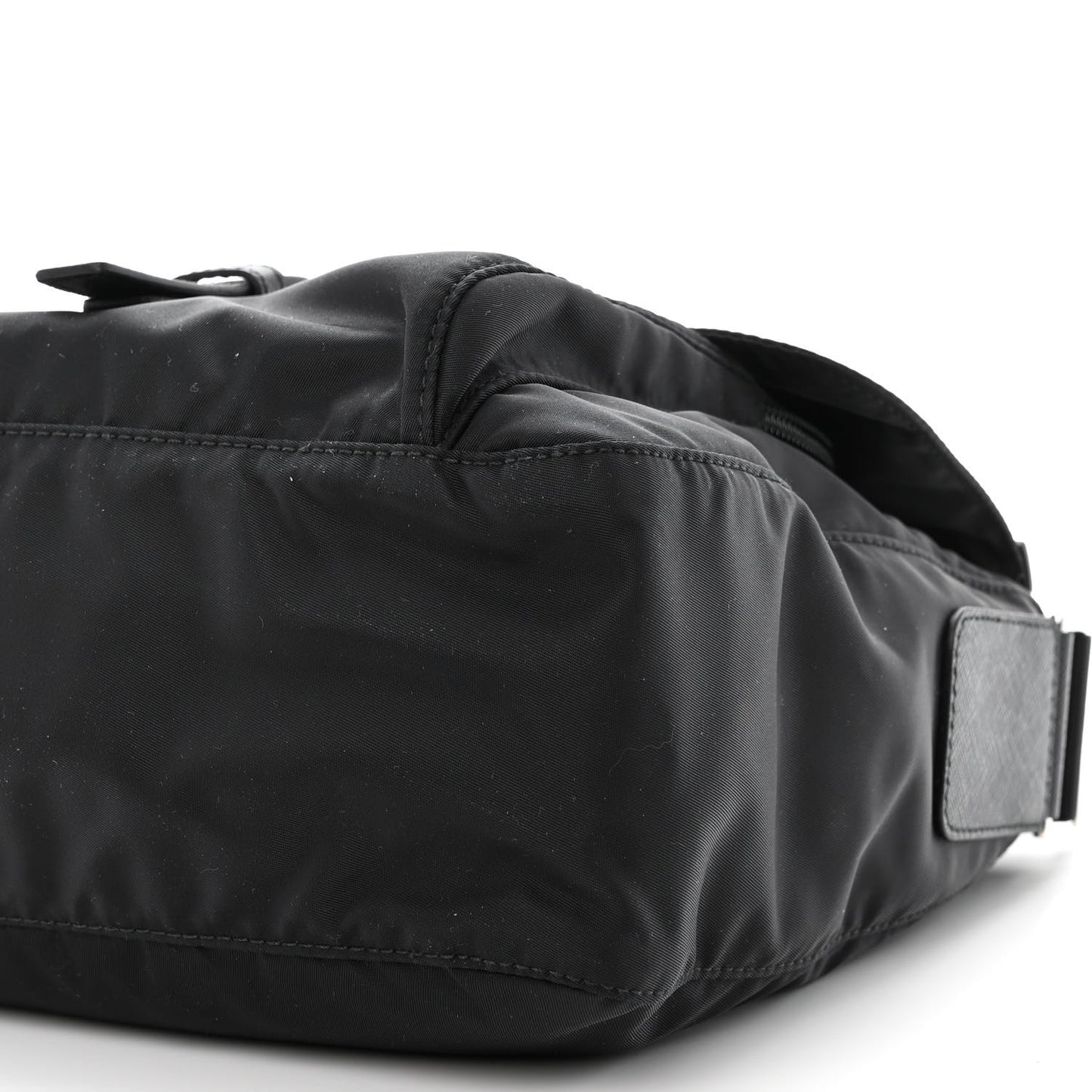Re-Nylon Vela Saffiano Pocket Single Buckle Messenger Shoulder Bag Black