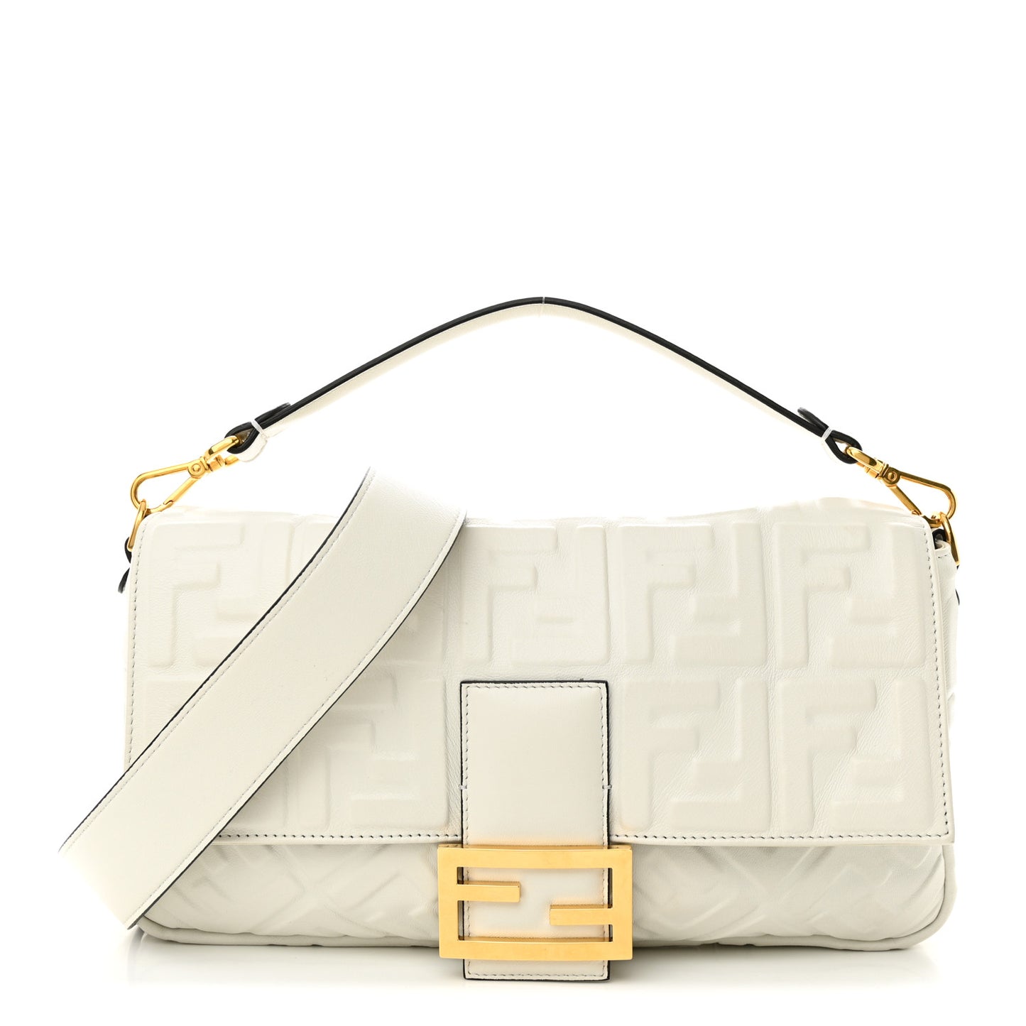 Nappa FF 1974 Embossed Large Baguette White