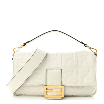 Fendi Nappa FF 1974 Embossed Large Baguette White 1 of 12