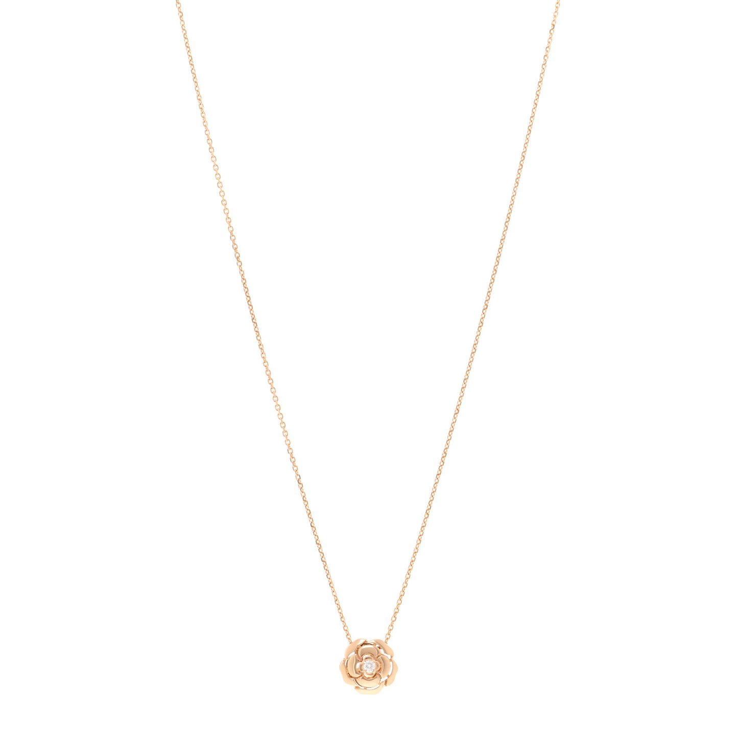 18K Rose Gold Diamond Extrait de Camelia Pendant Necklace