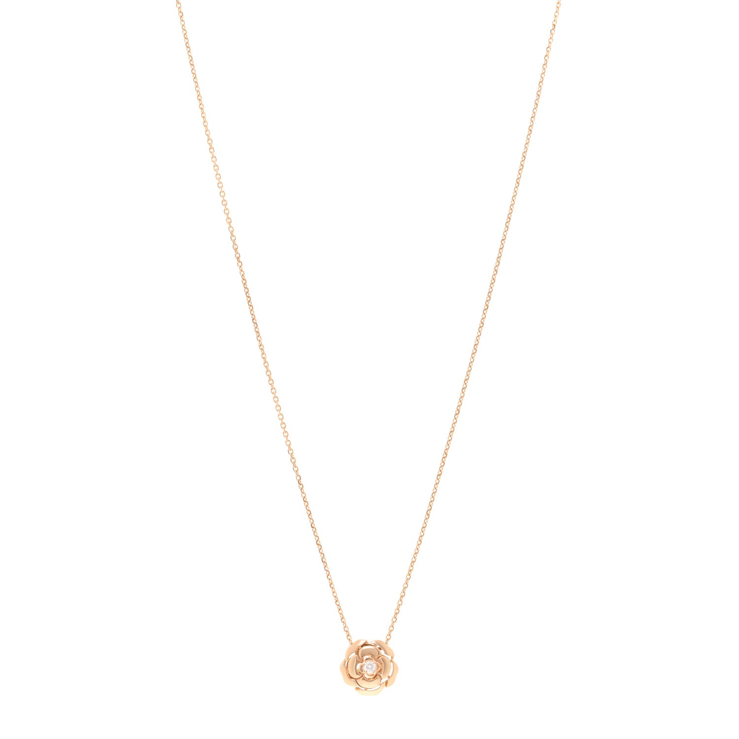 Chanel 18K Rose Gold Diamond Extrait de Camelia Pendant Necklace 1 of 4