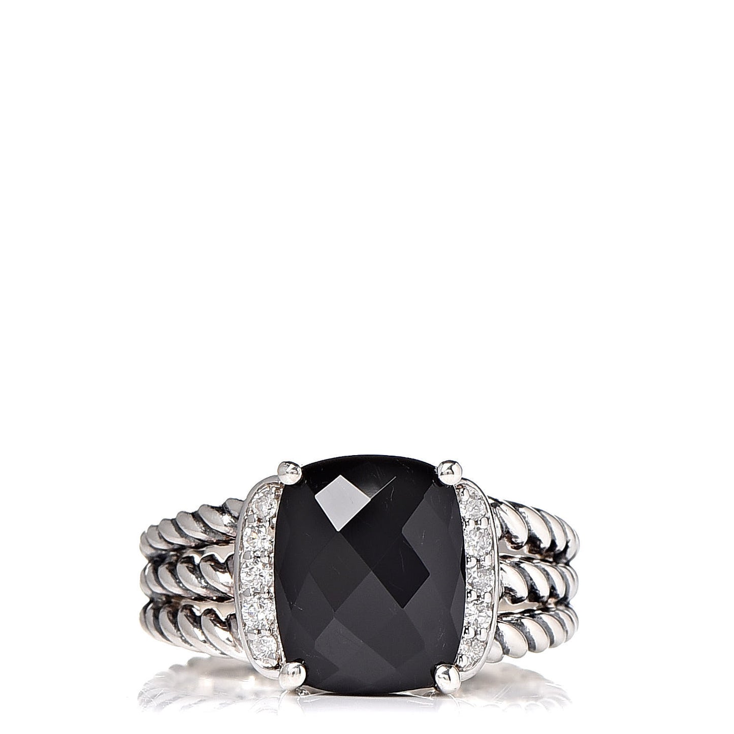 Sterling Silver Diamond Black Onyx 10mm Petite Wheaton Ring 49 5