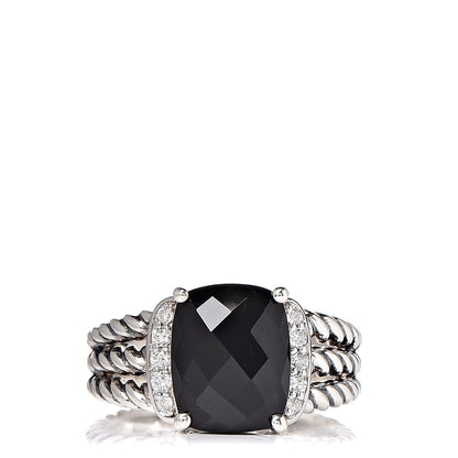 David Yurman Sterling Silver Diamond Black Onyx 10mm Petite Wheaton Ring 49 5 1 of 4