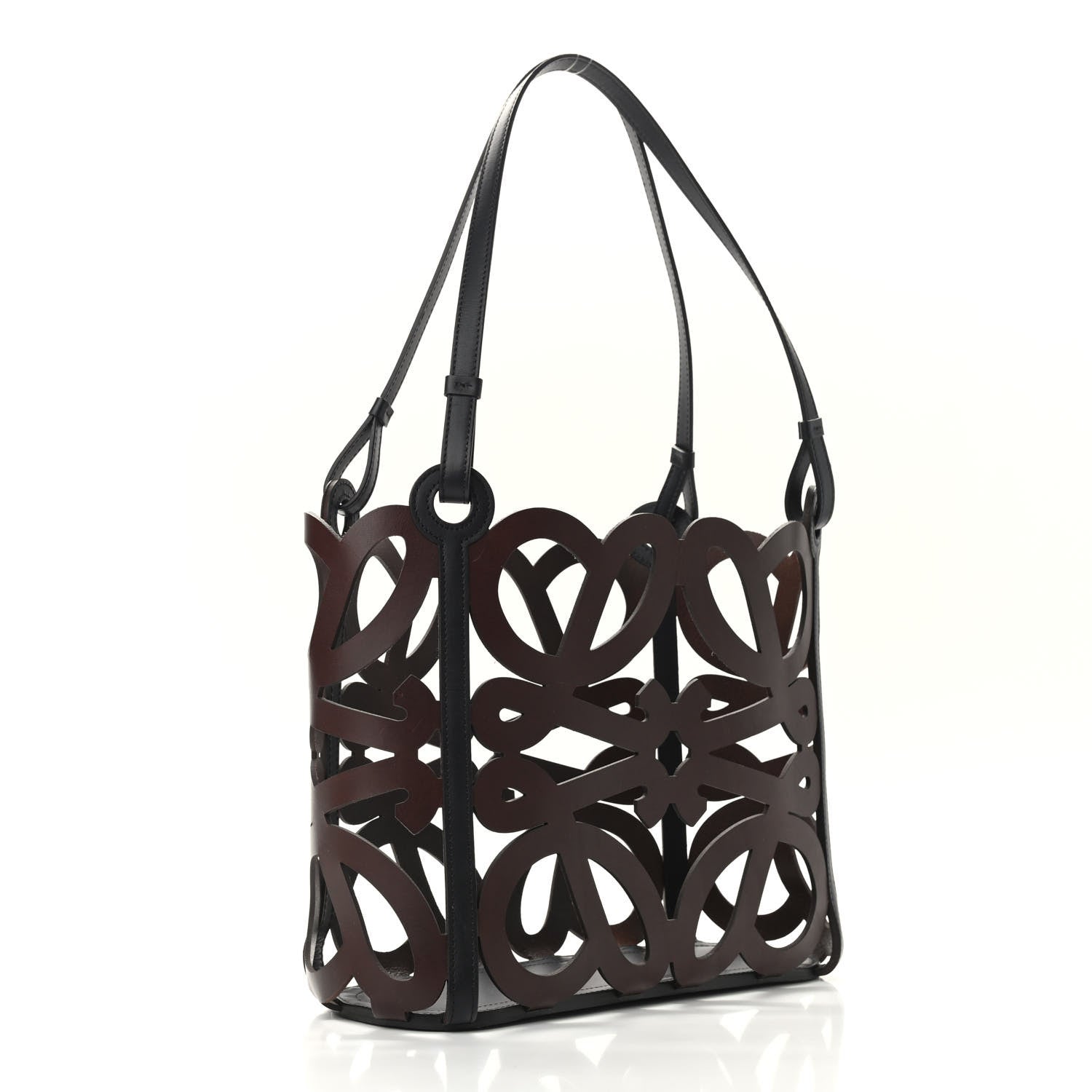 Loewe Smooth Calfskin Small Anagram Cutout Tote Brown Black 2 of 8