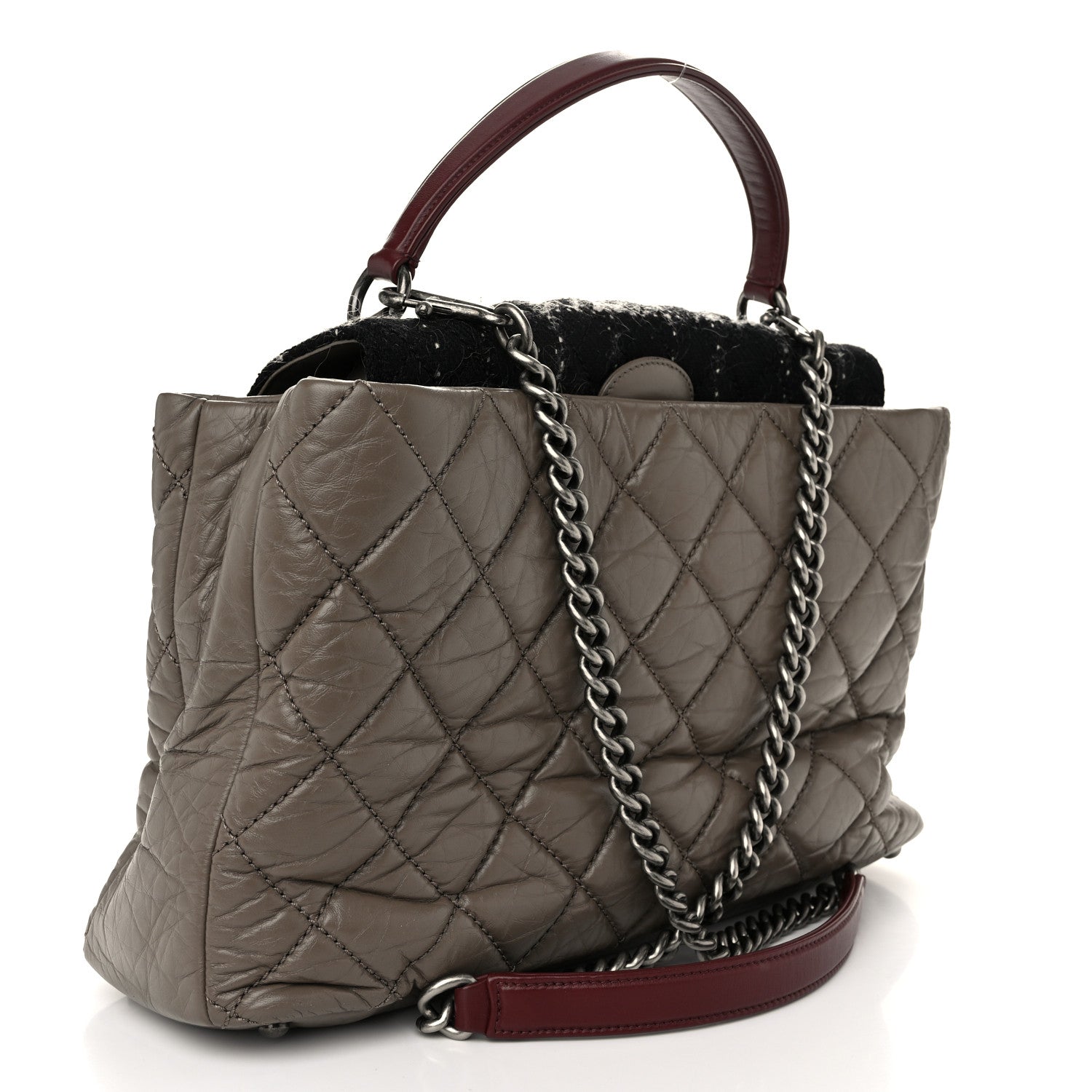 Chanel Aged Calfskin Tweed Large Quilted Portobello Tote Grey 3 of 10
