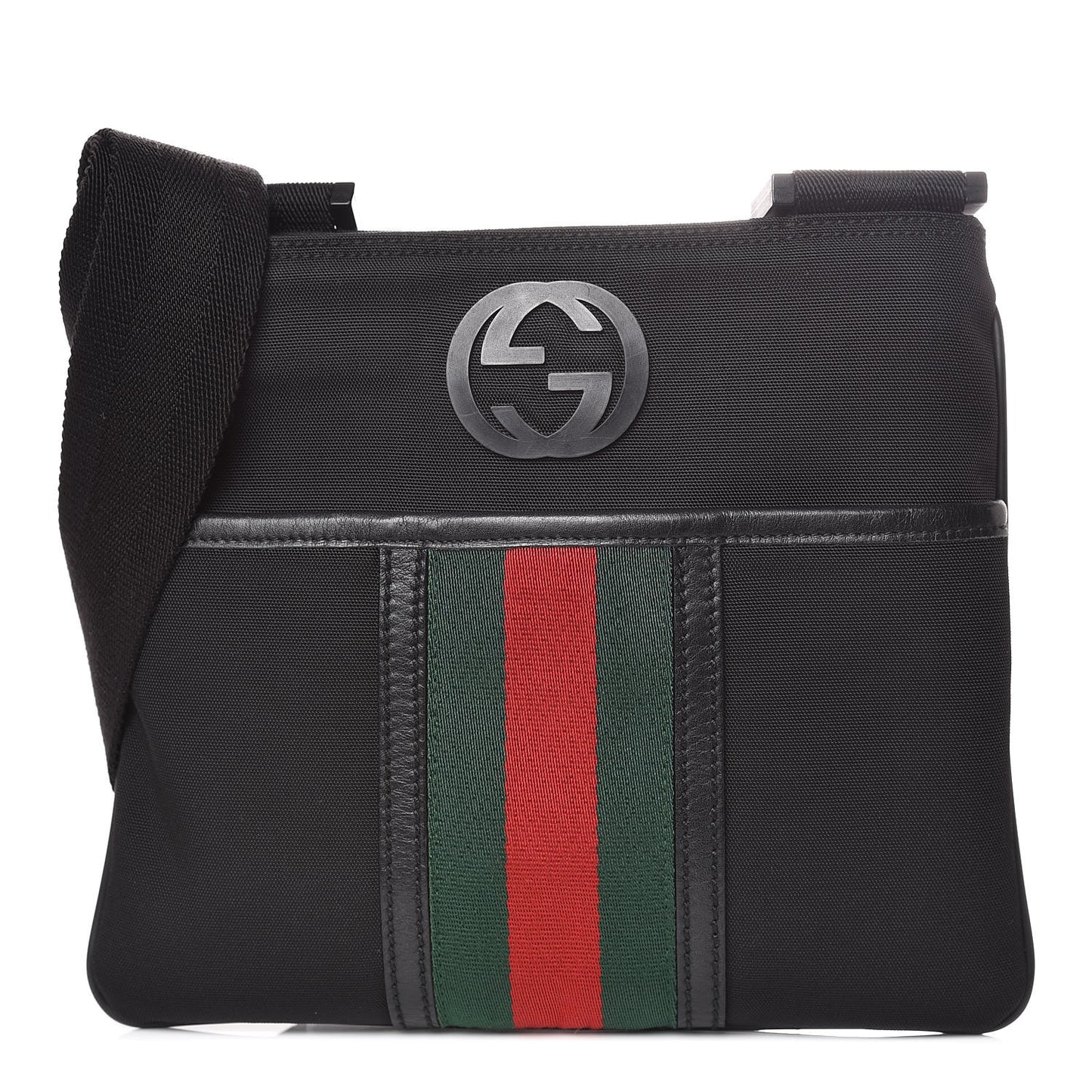 Nylon Web Interlocking G Messenger Bag Black