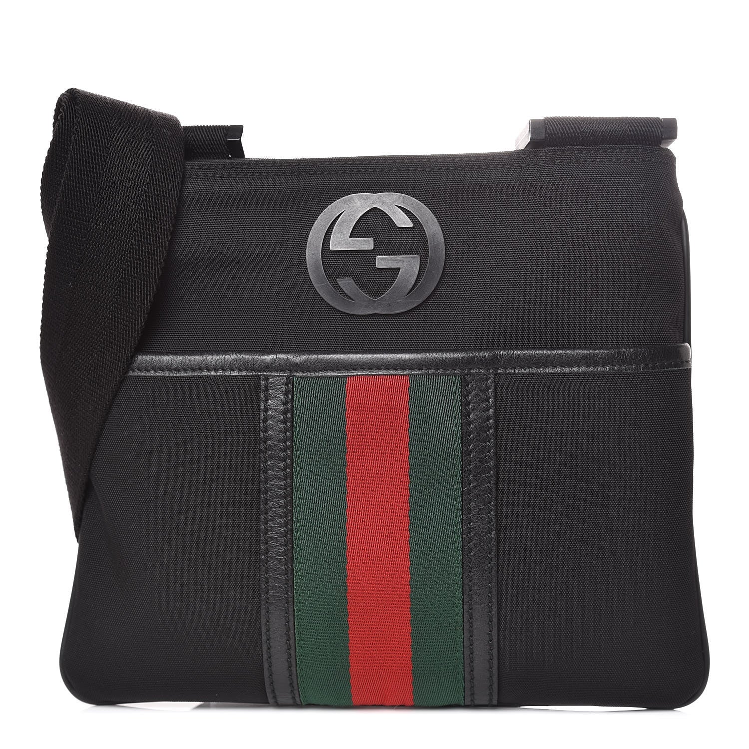 Gucci Nylon Web Interlocking G Messenger Bag Black 1 of 10