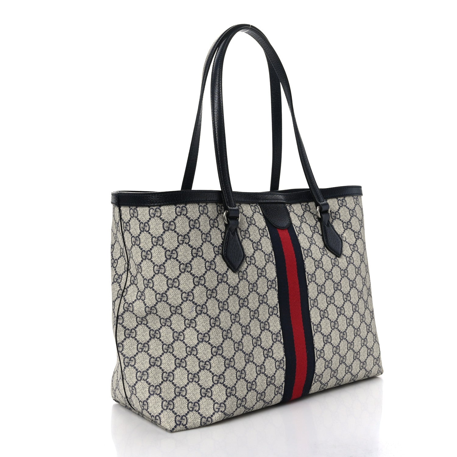 Gucci GG Supreme Monogram Textured Calfskin Web Medium Ophidia Shopping Tote Beige Blue 3 of 9