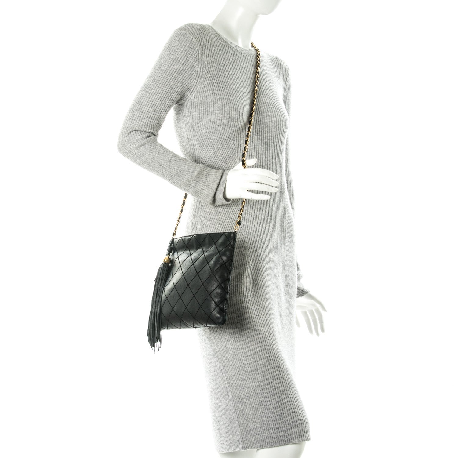 Chanel Lambskin Stitched Tassel Crossbody Black 2 of 11