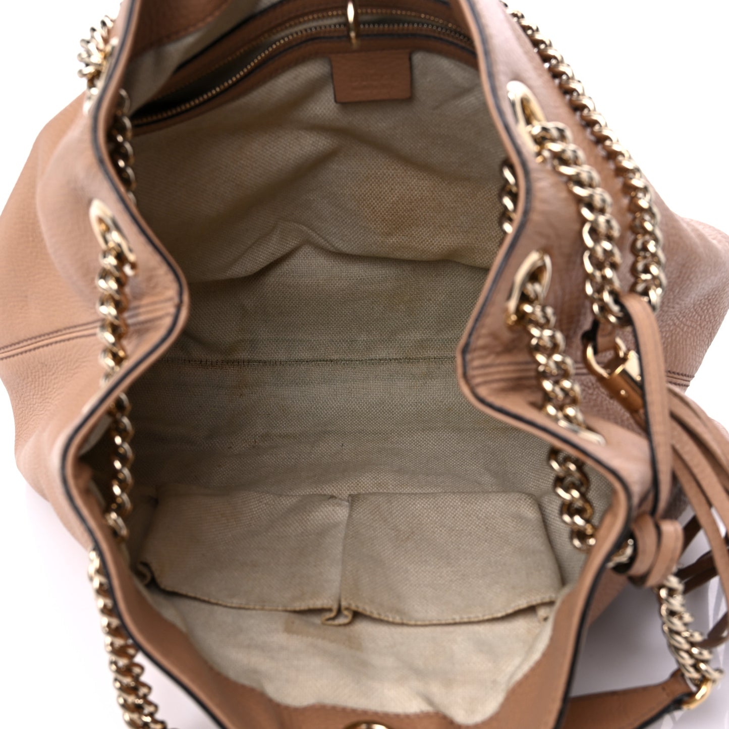 Pebbled Calfskin Medium Soho Chain Shoulder Bag Camelia