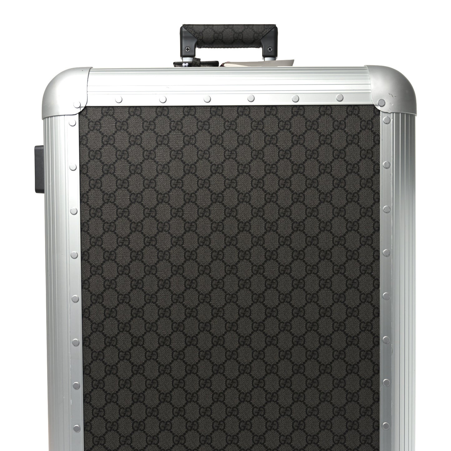 GG Supreme Monogram Aluminium Porter Medium Trolley Suitcase Silver Grey Black Graphite Grey