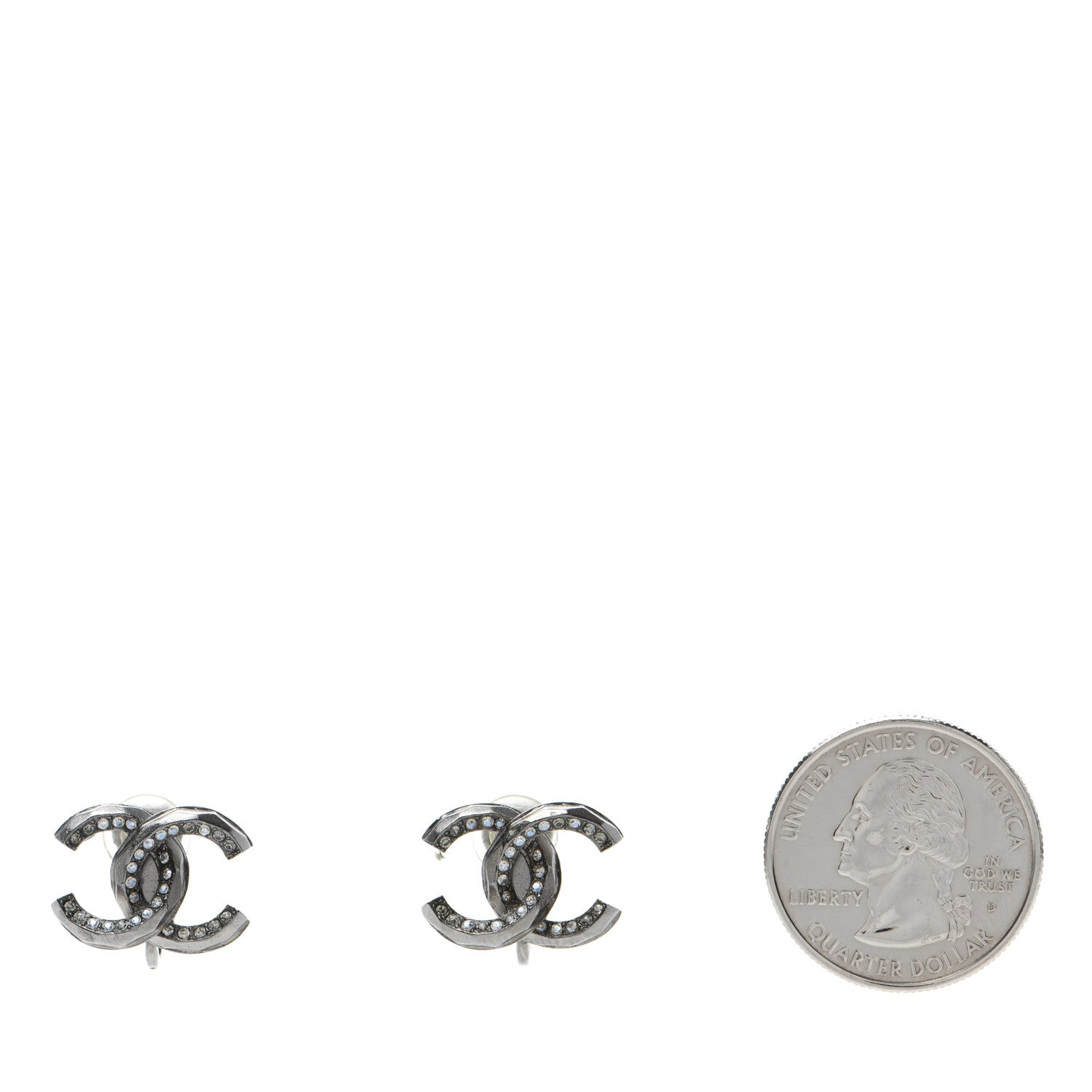 Chanel Crystal CC Clip on Earrings Ruthenium 2 of 4