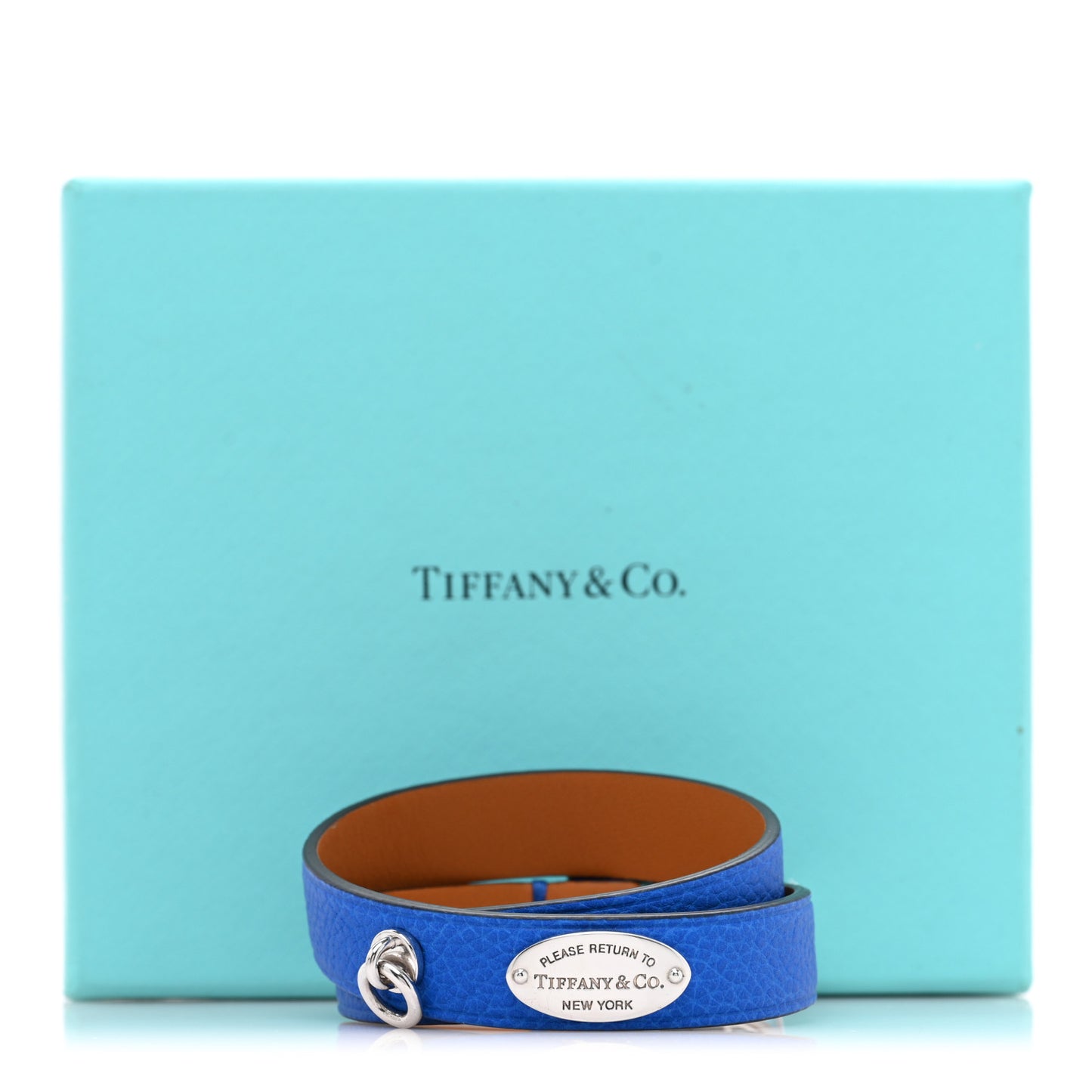 Sterling Silver Leather Return to Tiffany Single Wrap Bracelet Cobalt Blue