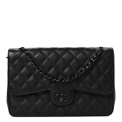 Chanel Crumpled Calfskin Quilted Jumbo Double Flap So Black 1 of 8