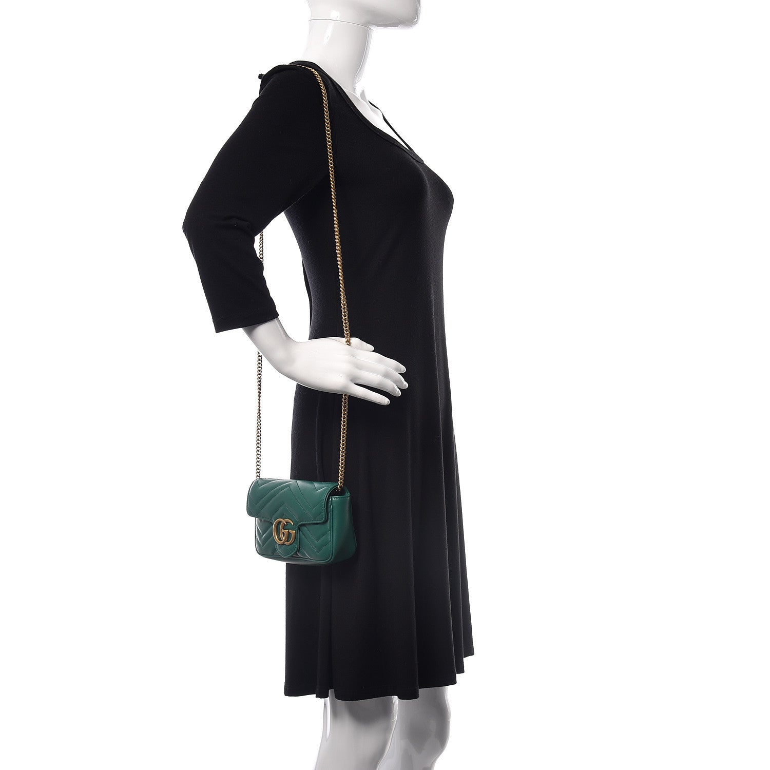 Gucci Calfskin Matelasse Super Mini GG Marmont Shoulder Bag Emerald Green 2 of 10
