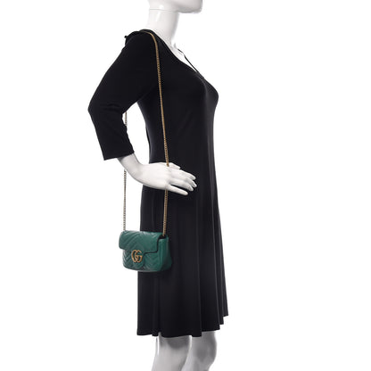 Gucci Calfskin Matelasse Super Mini GG Marmont Shoulder Bag Emerald Green 2 of 10