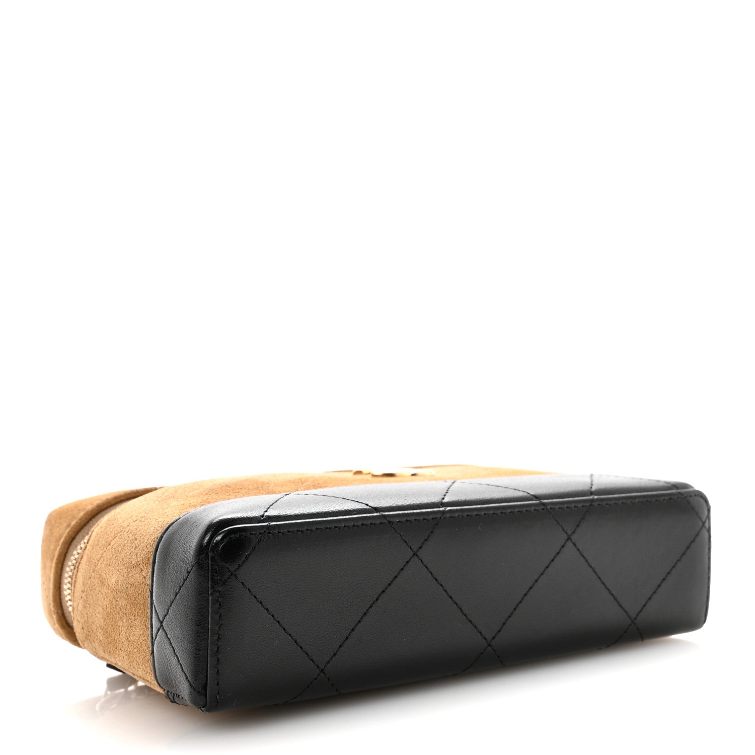 Chanel Suede Calfskin Shiny Lambskin Quilted Top Handle Slim Vanity Case With Chain Beige Black 4 of 11