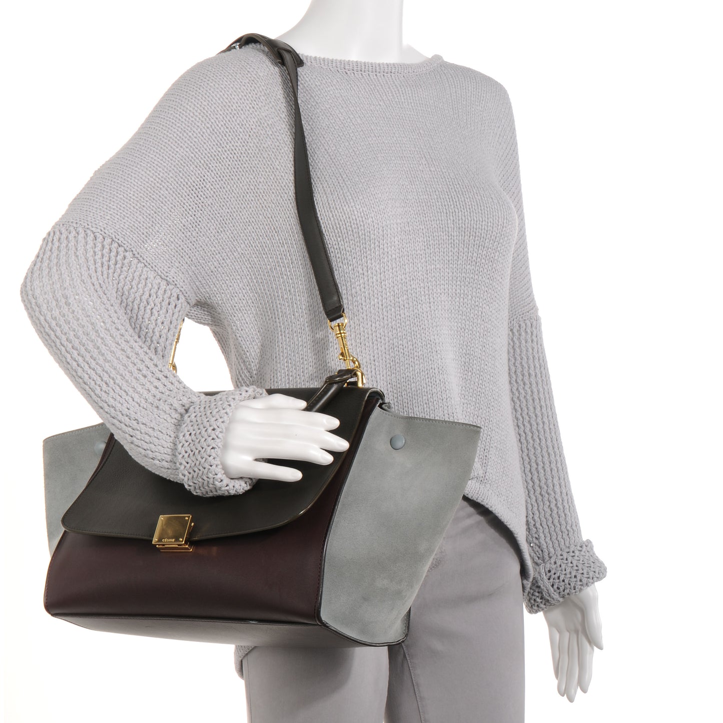 Calfskin and Suede Small Tri-Color Trapeze Grey