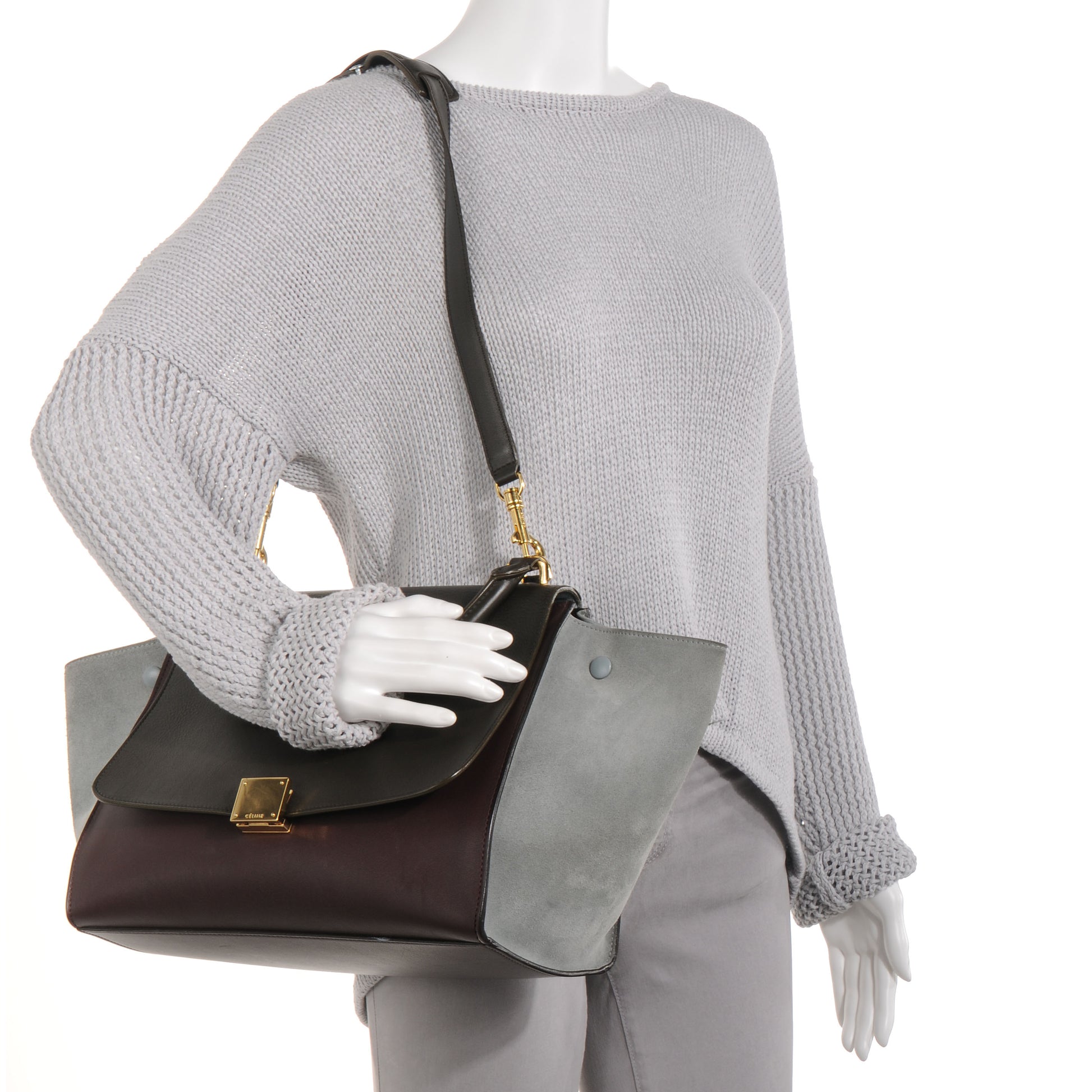 Celine Calfskin and Suede Small Tri-Color Trapeze Grey 2 of 9