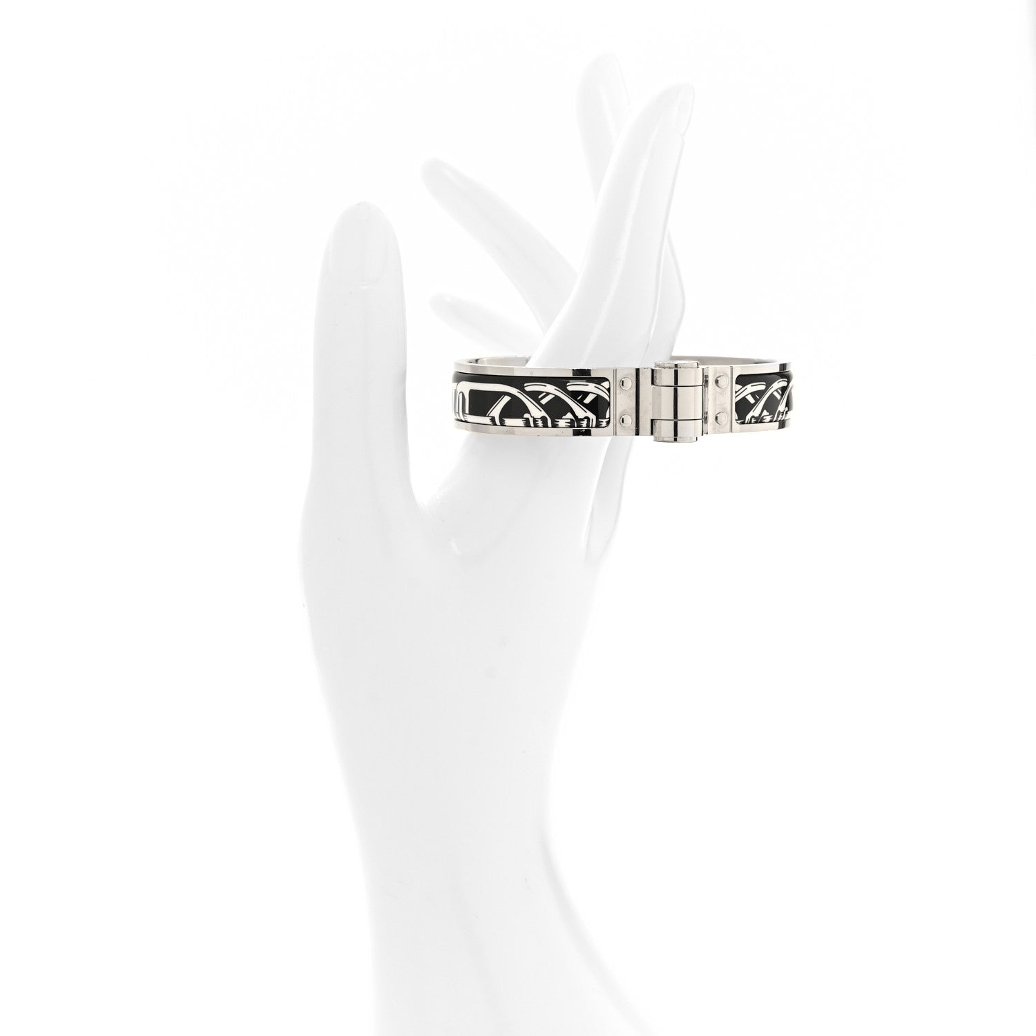 Hermes Enamel Printed Narrow Balades Equestres Positif Negatif Hinged Bracelet S Black 2 of 5