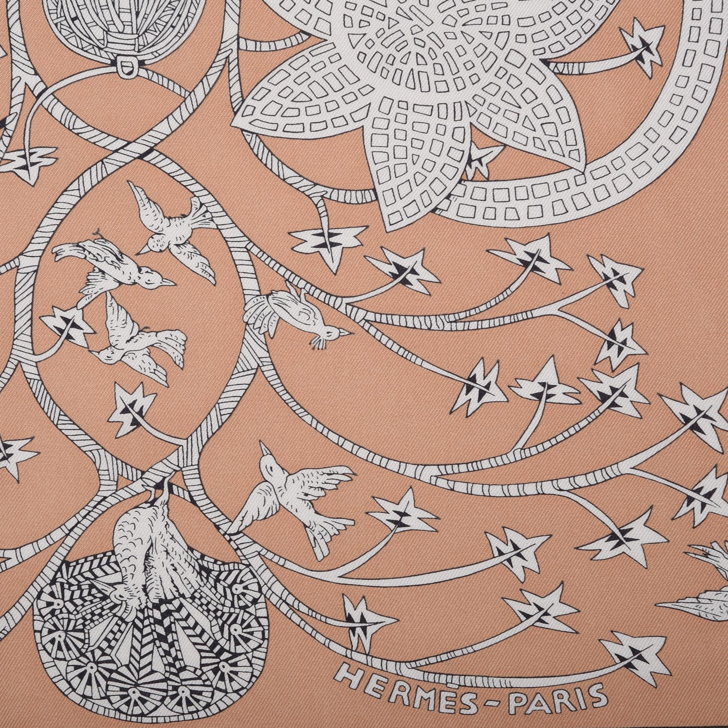 Hermes Silk Les Legendes de L'Arbre Scarf 90 Beige Rose Orange Brun 2 of 5