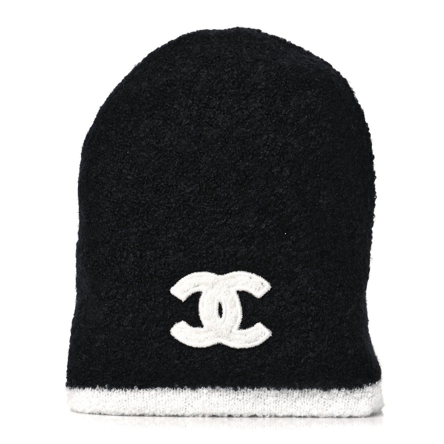 Cashmere Blend CC Beanie Hat Black White
