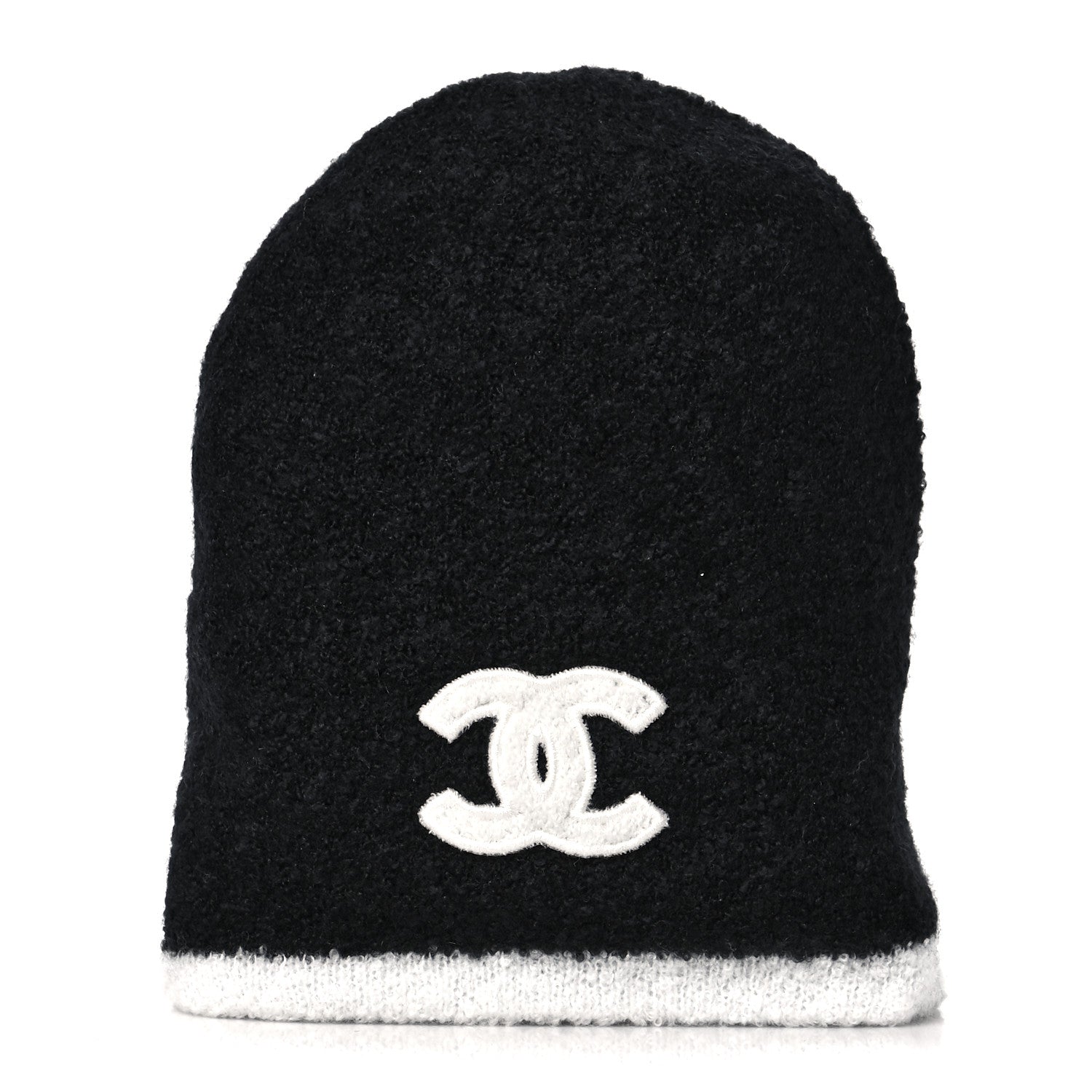 Chanel Cashmere Blend CC Beanie Hat Black White 1 of 6