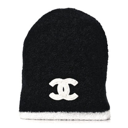 Chanel Cashmere Blend CC Beanie Hat Black White 1 of 6