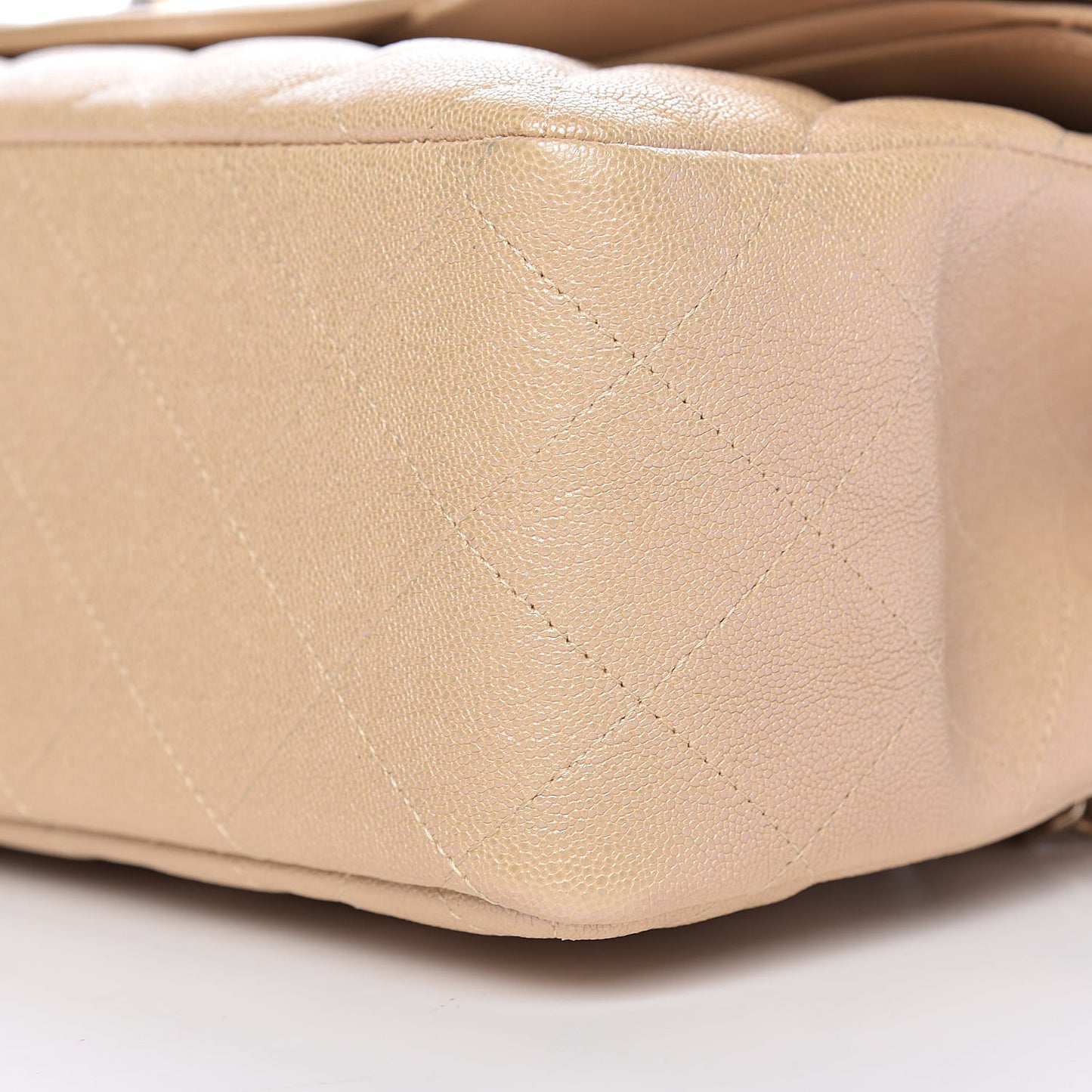 Iridescent Caviar Quilted Jumbo Double Flap Beige