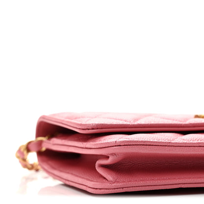 Chanel Caviar Quilted CC Turnlock Wallet On Chain WOC Pink 10 of 14