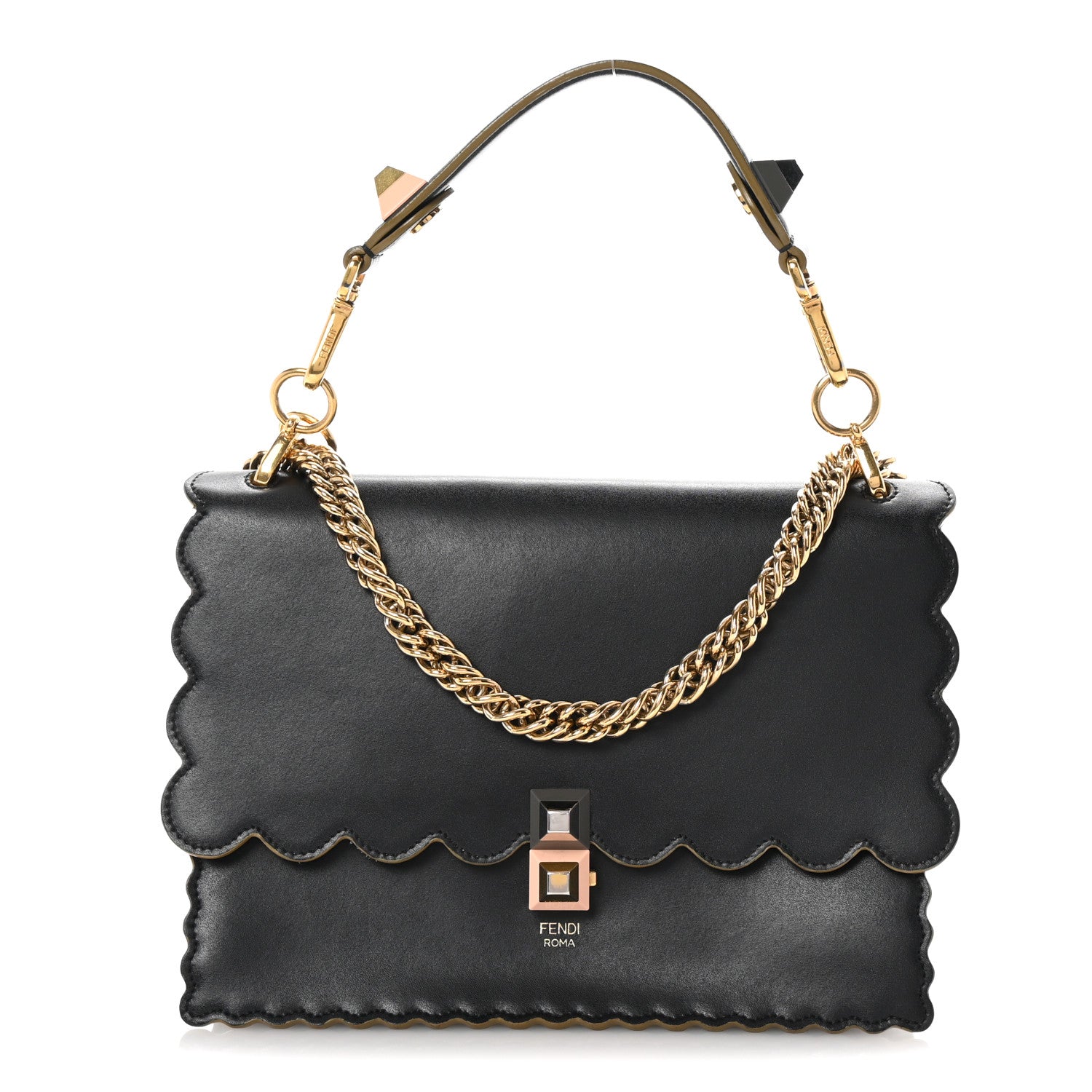 Fendi Vitello Liberty Scalloped Studded Kan I Shoulder Bag Black 1 of 10