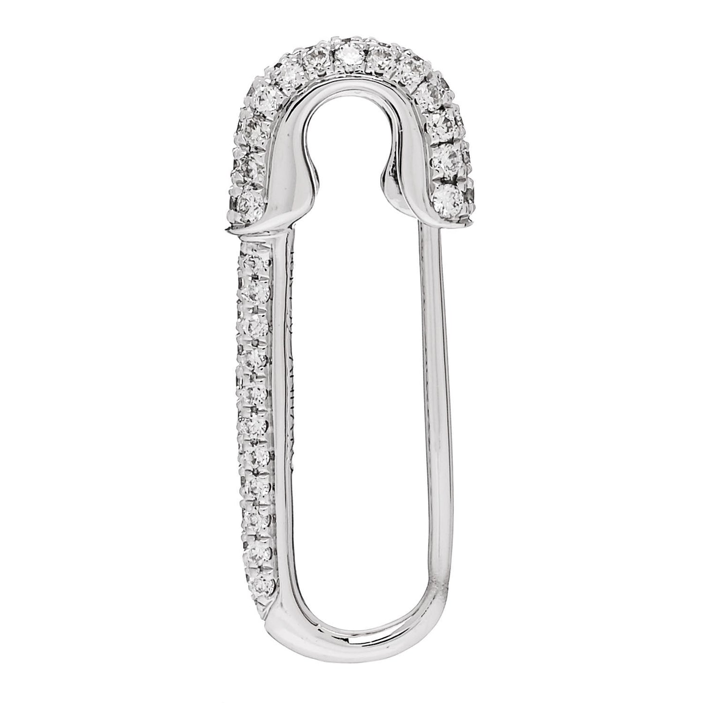 18K White Gold Diamond Mini Safety Pin Earring