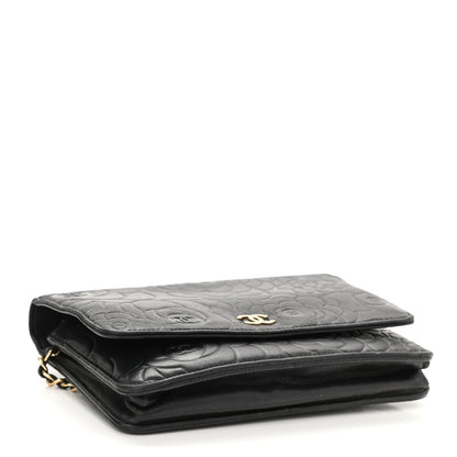 Chanel Lambskin Camellia Embossed Wallet on Chain WOC Black 4 of 12