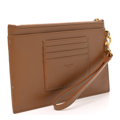 Saint Laurent Grain De Poudre Chevron Monogram Large Bill Pouch Dark Natural 3 of 7