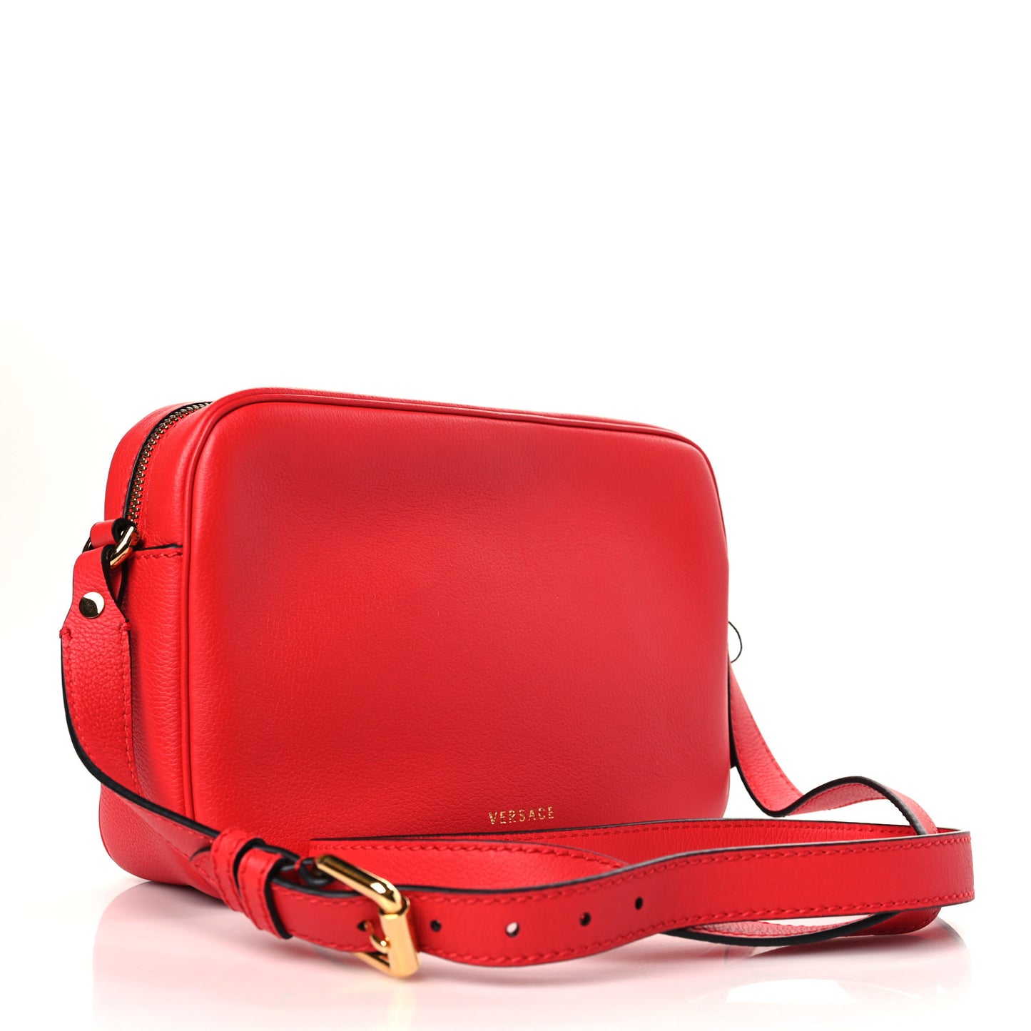Grained Calfskin Medusa Camera Bag Red