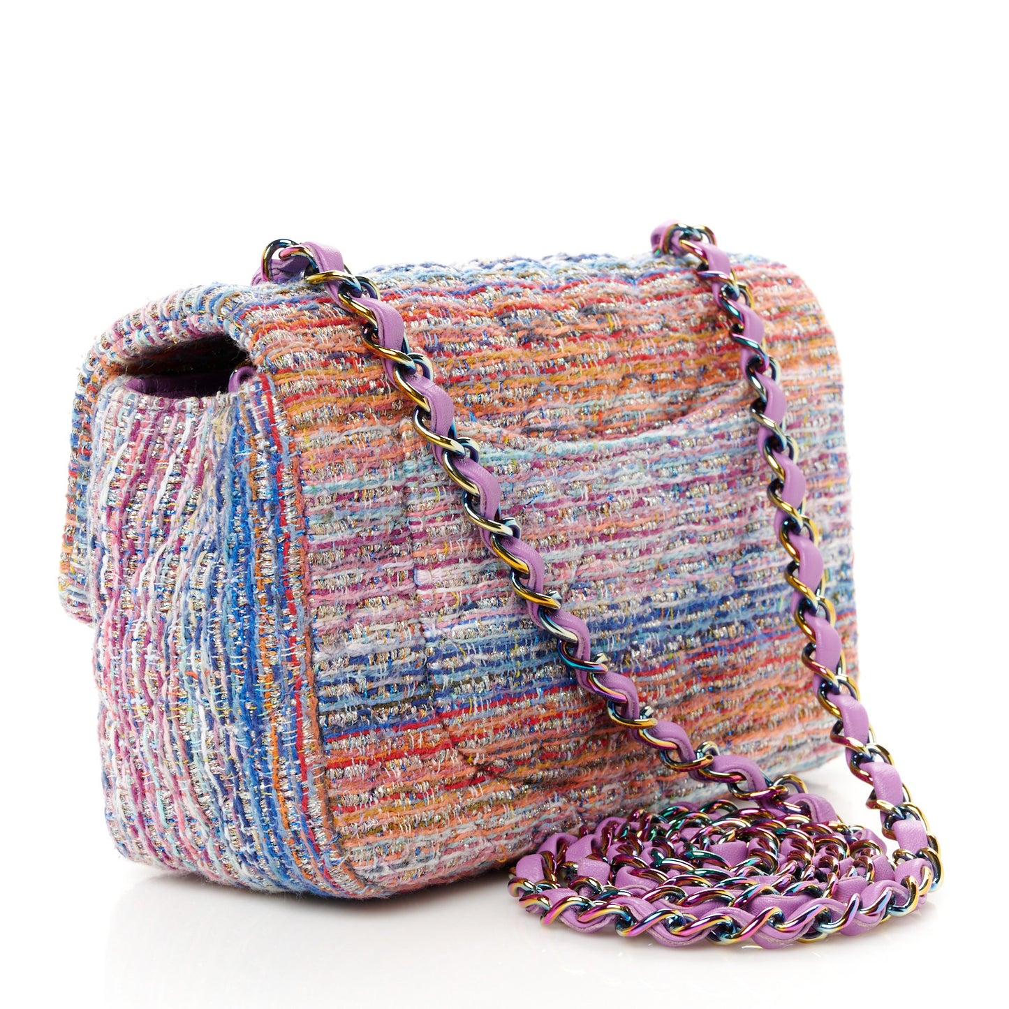 Tweed Quilted Mini Rectangular Flap Blue Pink Orange