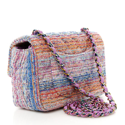 Chanel Tweed Quilted Mini Rectangular Flap Blue Pink Orange 3 of 11