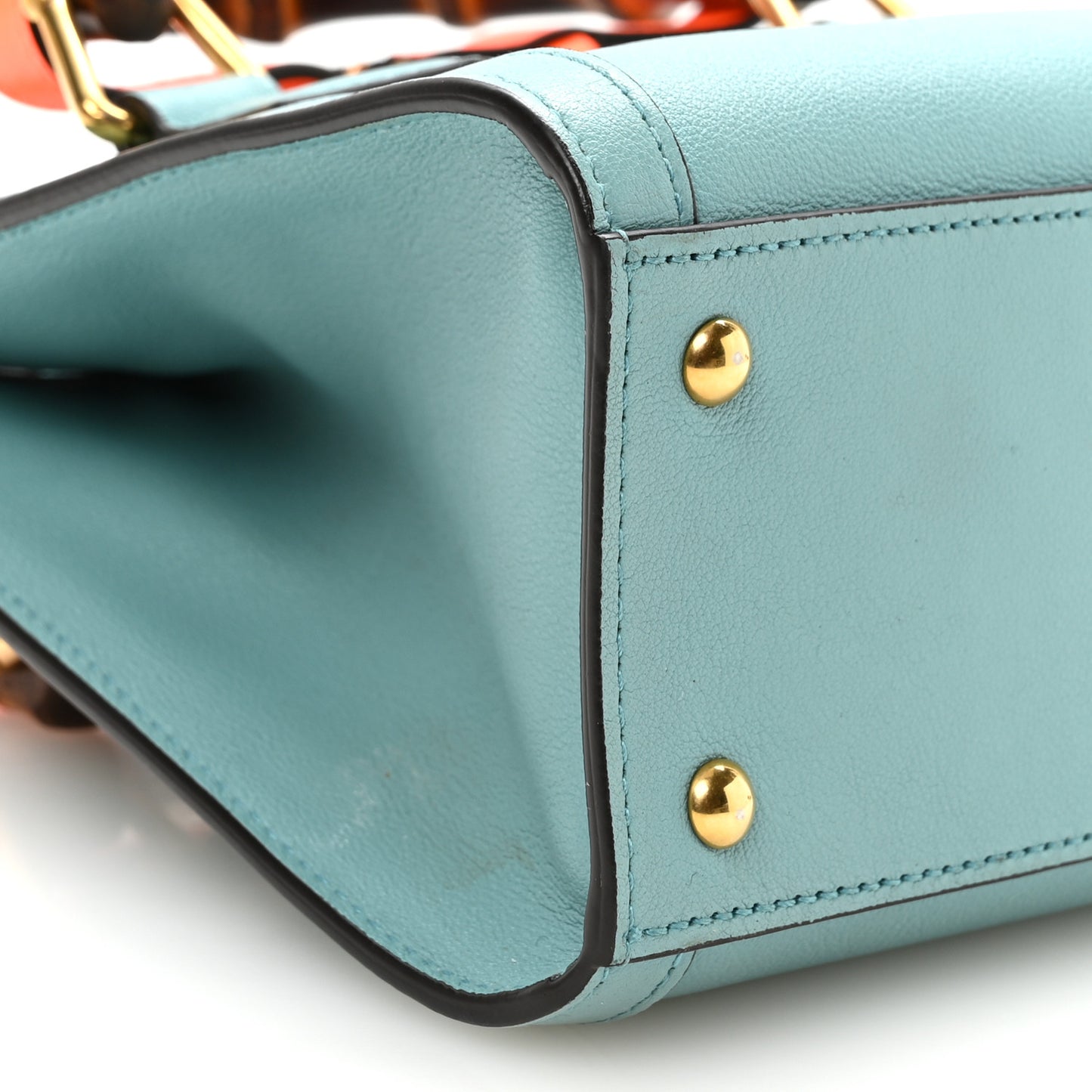Wonka Grain Calfskin Mini Diana Tote Bag Dusty Azure Orange Fluo