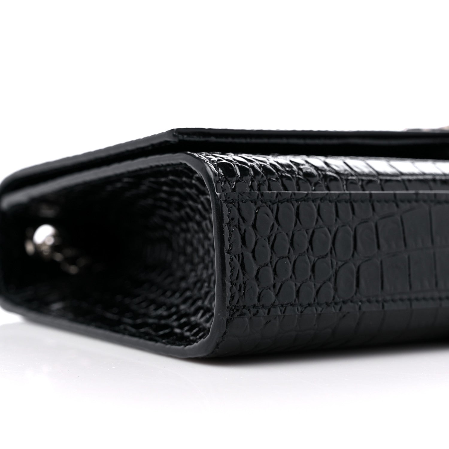Saint Laurent Calfskin Crocodile Embossed Medium Classic Monogram Kate Tassel Satchel Black 7 of 9