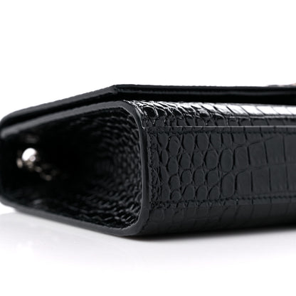 Saint Laurent Calfskin Crocodile Embossed Medium Classic Monogram Kate Tassel Satchel Black 7 of 9