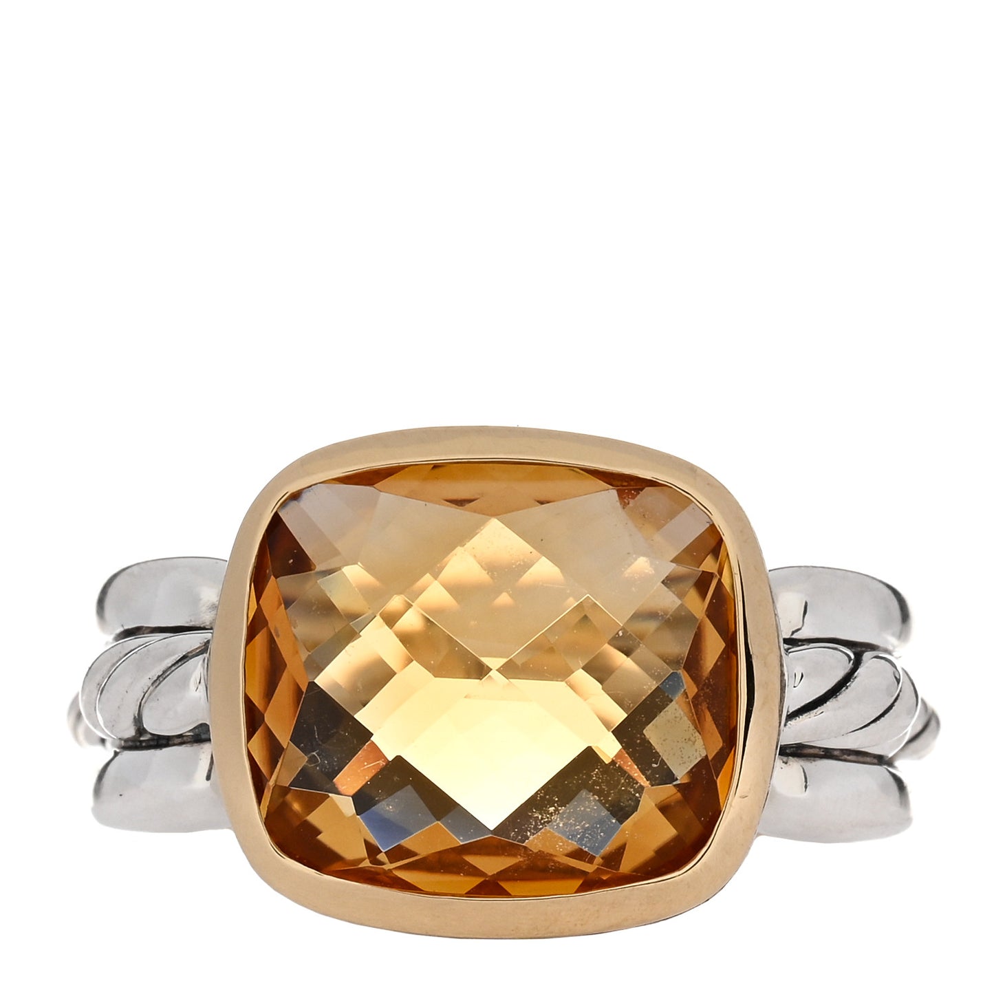 Sterling Silver 18K Yellow Gold Citrine Wellesley Link Ring 56 7.5