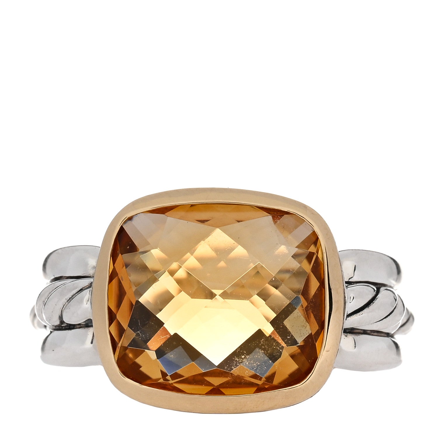 David Yurman Sterling Silver 18K Yellow Gold Citrine Wellesley Link Ring 56 7.5 1 of 4