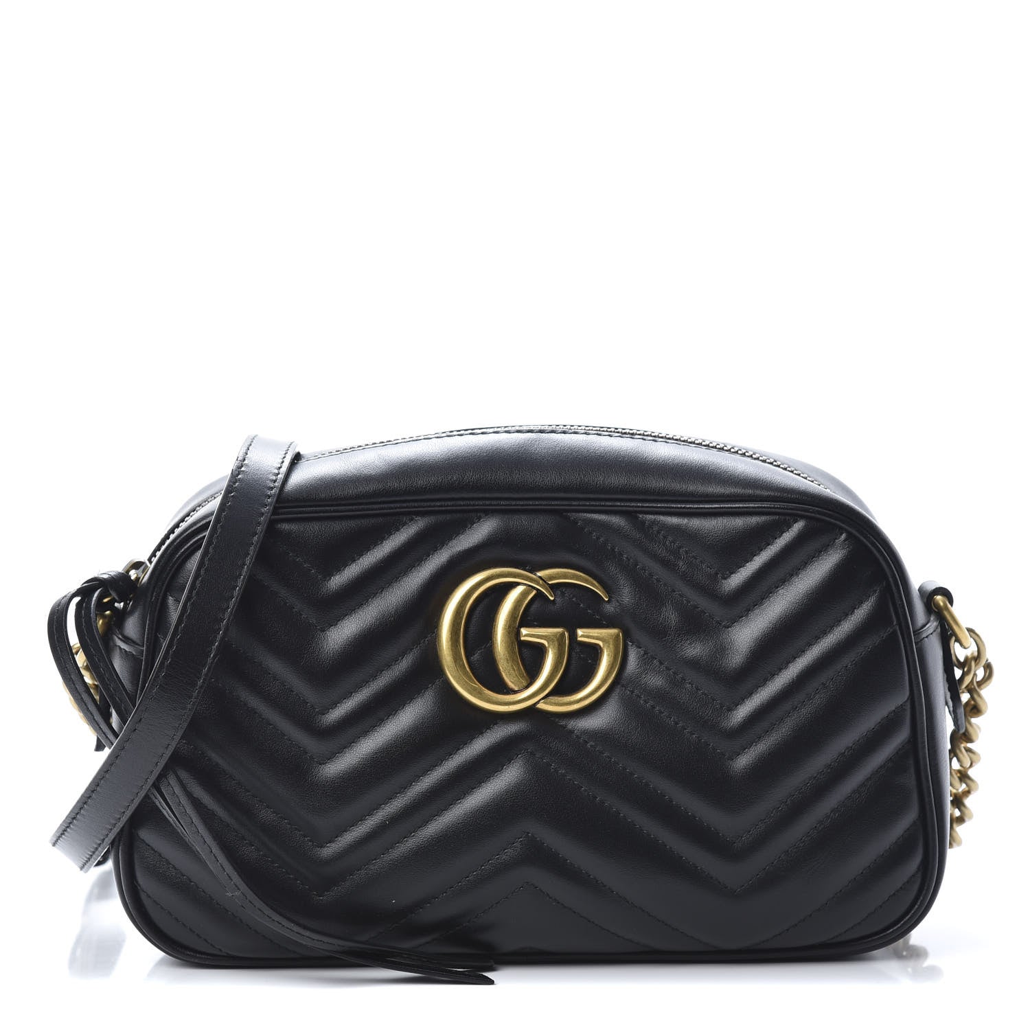 Gucci Calfskin Matelasse Small GG Marmont Chain Shoulder Bag Black 1 of 12