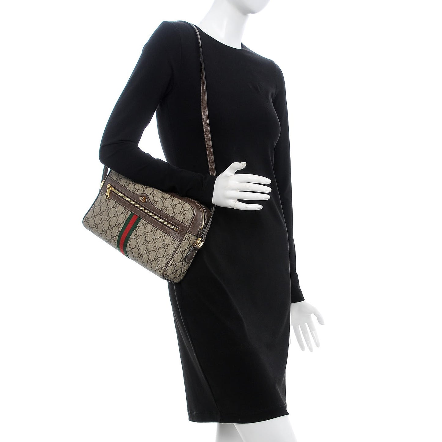 GG Supreme Monogram Web Small Ophidia Shoulder Bag Brown